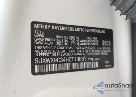 2017 BMW X3 xDrive28I from USA, damaged, VIN 5UXWX9C34H0T18861